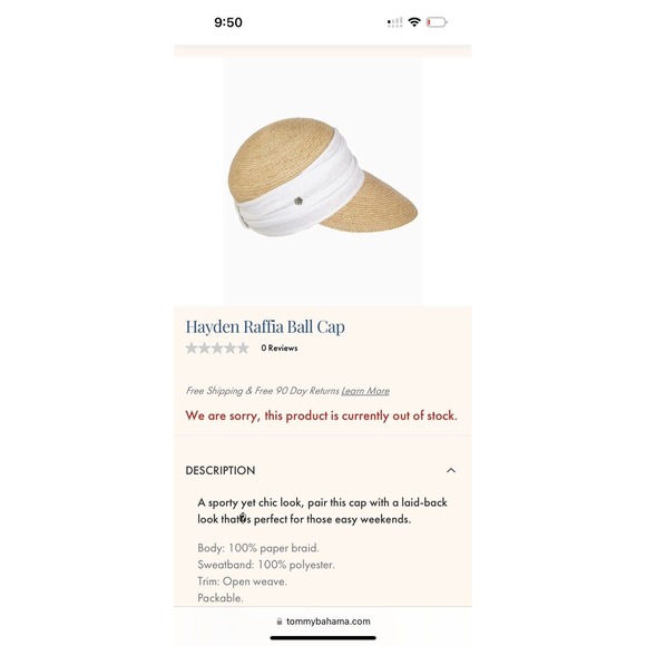 Tommy Bahama Hayden Raffia Ball Cap UPF 50+ One Size Beach Hat Visor main image 8